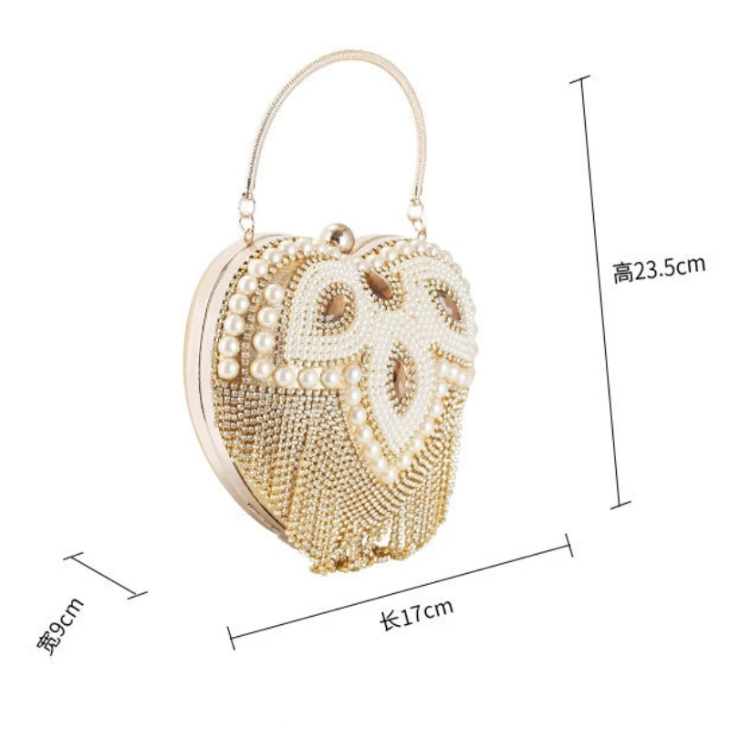 Handbag New Heart Shaped Dinner Bag Evening Dress Bag Banquet Pearl Bag Handheld Dress Women's Handbag