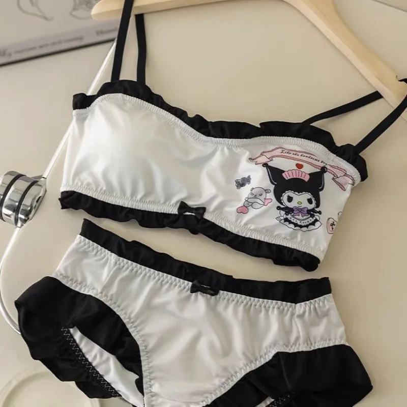 

Sanrio Cartoon Bra Set Kawaii Kuromi Melody Girls Sweet underweat Lolita Lace Bra set Sexy Comfortable No Rims Lingerie Set Gift