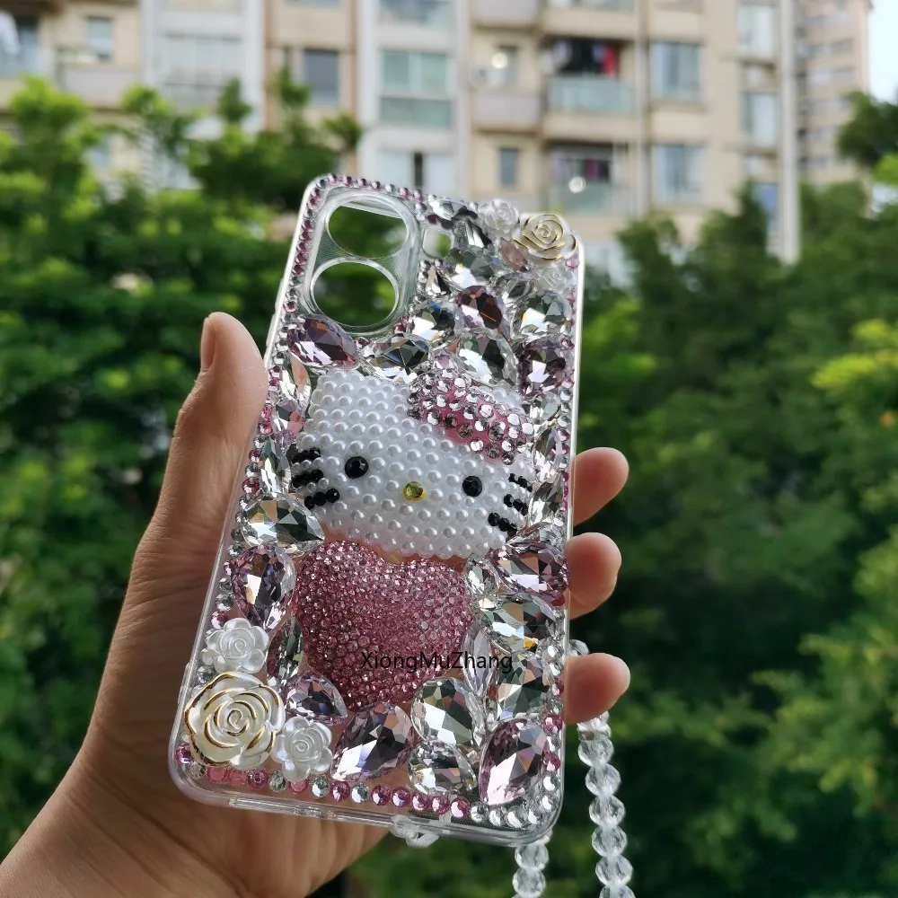 Hello Kitty Diamant-Blumen-Handyhülle für Xiaomi Poco M8 Power M7 Pro M6 M5 F8 F9 Pro F7 F6 F5 X7 X6 X5 X4 X3 mit Handschlaufe – Detail 4