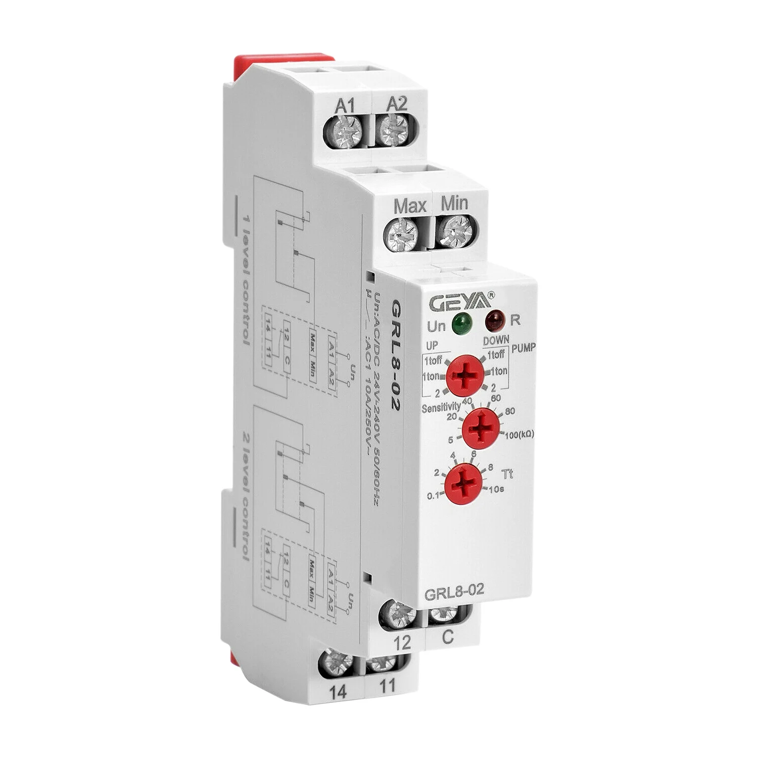 RTCX-GEYA GRL8-02 Liquid Control Relay Level Control Relay 10A ACDC24V-240V Wide Range Voltage Water Pump Relay