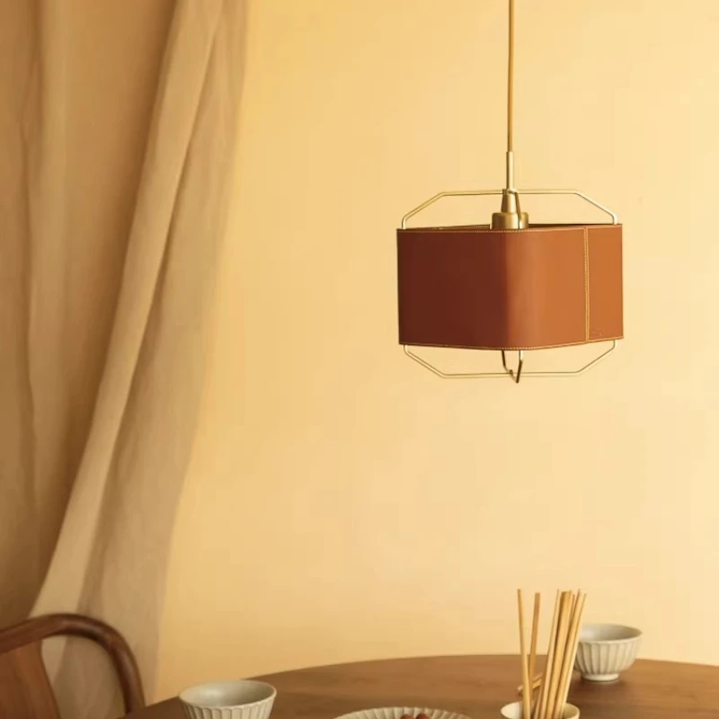 Modern Simplicity High-end Restaurant Pendant Light LED Dining Table Bar Counter Living Room Retro Leather Indoor Hanging Lamps