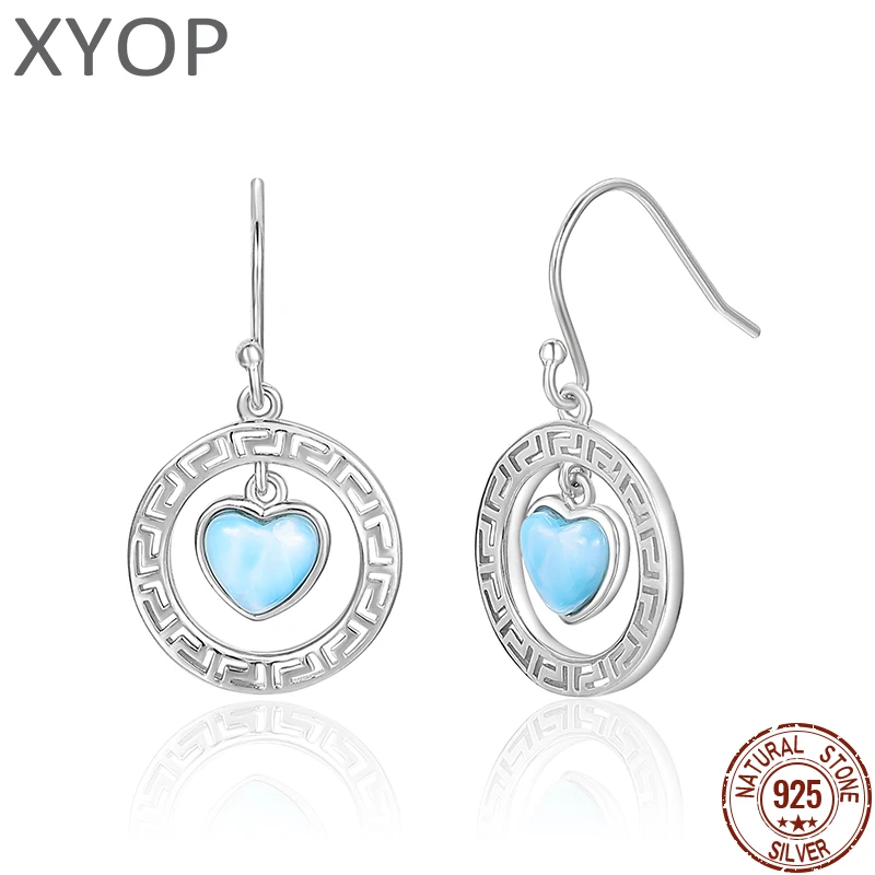XYOP 2025 Jewelry 925 sterling silver Contracted Round Zircon Larimar Earrings For Women Customized wholesale Gifts