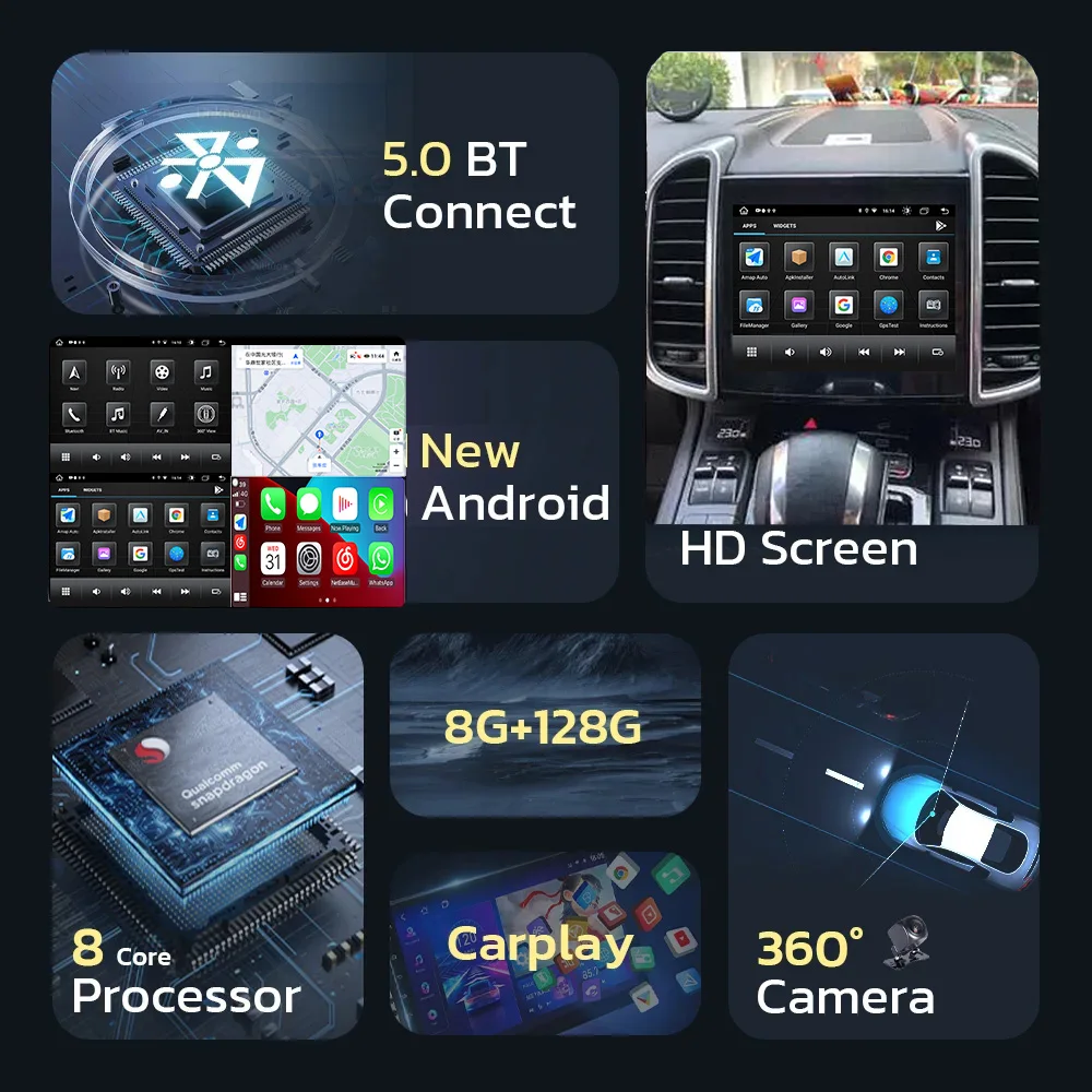 8.4 "Radio Per Porsche Cayenne 2010-2015 Android Touch Screen Auto Stereo Lettore Multimediale di Navigazione GPS wireless carplay