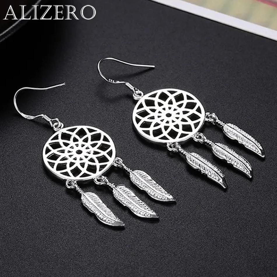 

Hot High Quality 925 Sterling Silver Dream Catcher Feathers Earrings for Women Fashion Party Wedding Accessories Jewelry Gifts