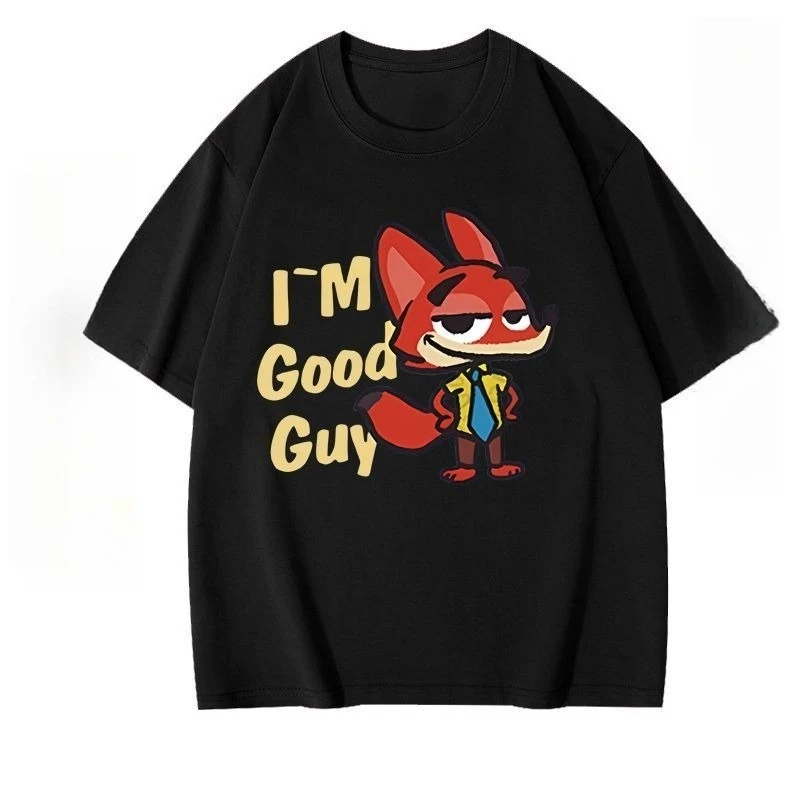 ديزني 2026 جديد Zootopia جوديث نيك لطيف الكرتون الرسوم المتحركة طباعة المرأة تي شيرت استرخاء موضة حجم كبير كم قصير #3