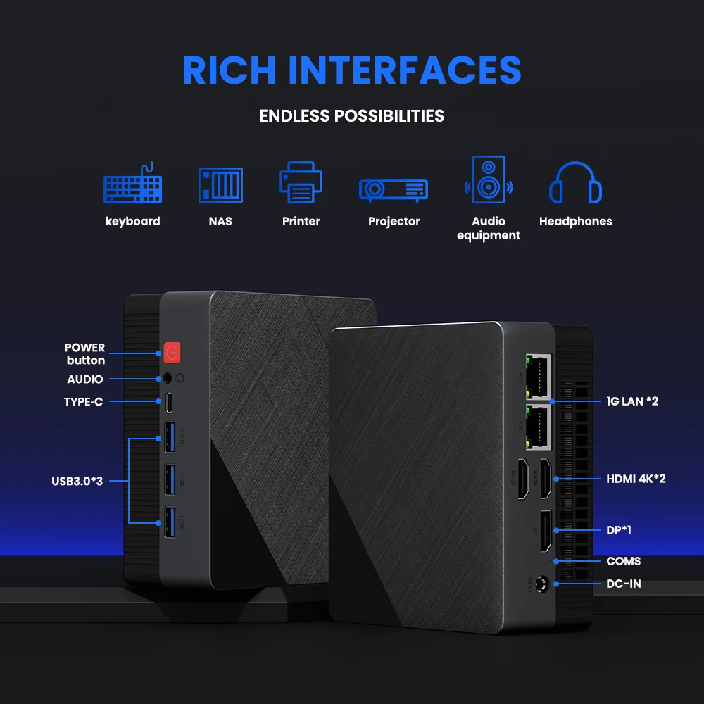 Texhoo MINI PC AMD Ryzen7 5800H R5-7530U 5625U 16G DDR4 2666MHz 512G SSD WIFI6 BT5.2 Desktop Mini Computers Dual 4k Display