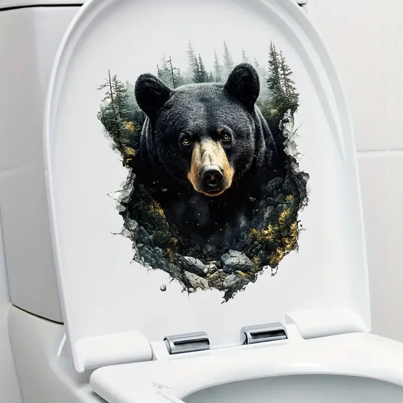 Forest Black Bear Toilet Stickers, Bright Wall for Home, Cabinet, Door,Refrigerator  Decoration, Vinyl Car Decals, Art Wallpaper