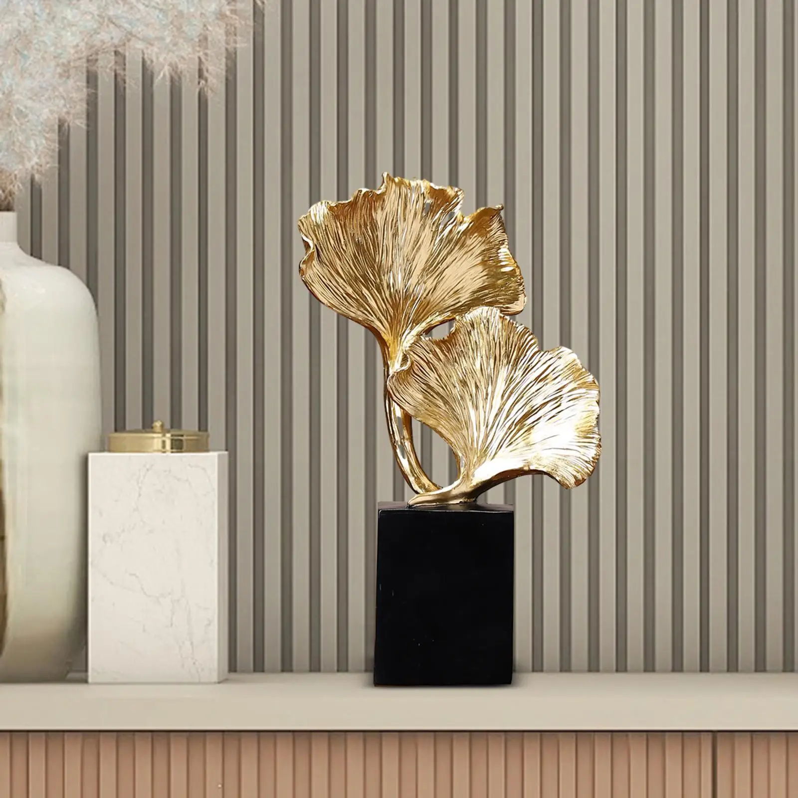 

Ginkgo статуя с листом декоративная коллекция листьев, скульптура, фигурка растения, украшение для спальни, витрины, офисные полки для книг