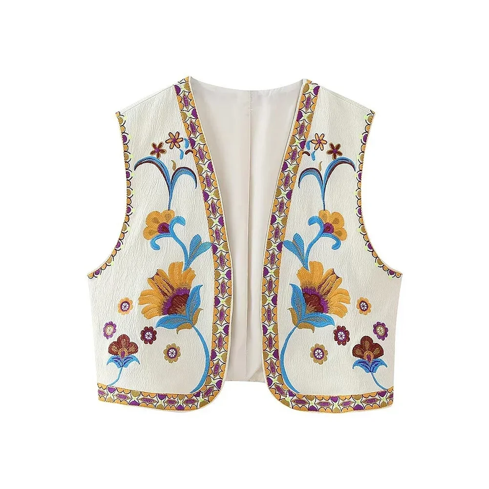 Embroidery Vest For Women Y2k Vintage Casual Sleeveless Cardigan Waistcoat Top Fashion Woman Floral Embroidered Vest