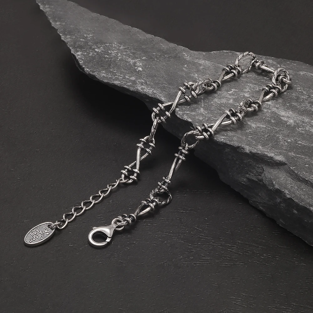 925 فضة القوطية الشوك سوار للرجال النساء الشرير الهيب هوب خمر 6 مللي متر سلسلة ربط سوار مجوهرات أنيقة هدية