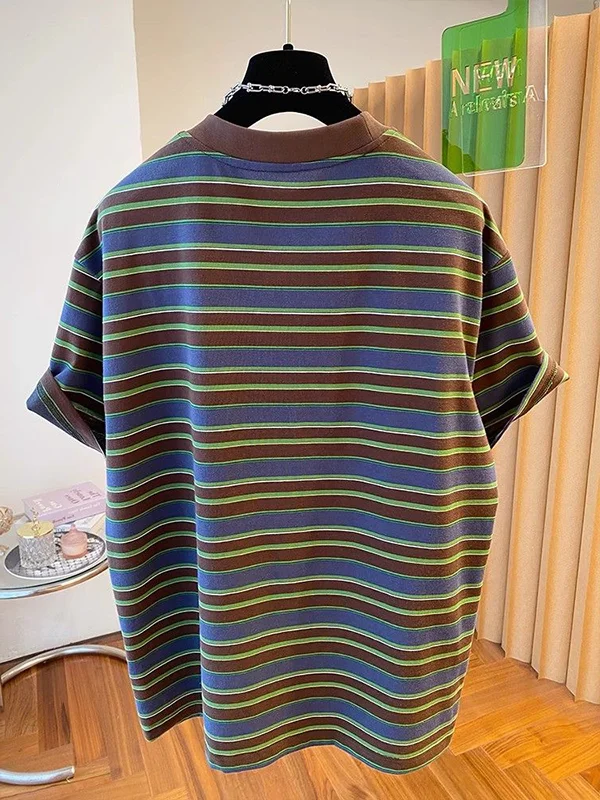 Plus size 300 libras americano retro t manga curta cseta fena verão casual solto bloco de cores meia manga topo