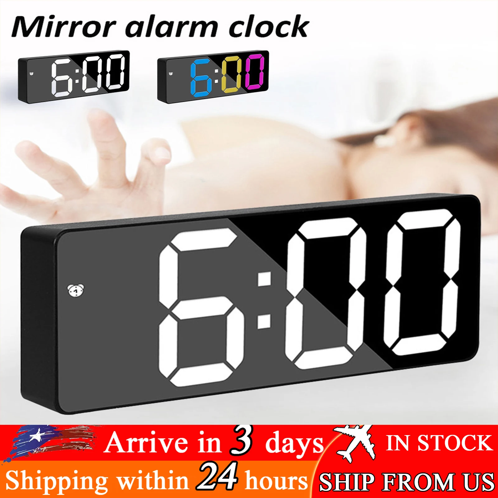 LED Mirror Alarm Clock Smart Digital Alarm Clock Date Temperature Display Voice Control Adjustable Brightness Electronic Clock