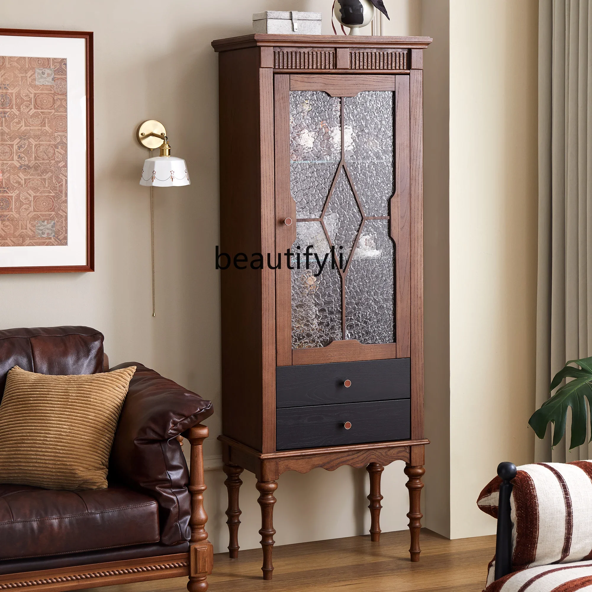 

French solid wood corner cabinet, living room corner locker, antique display storage cabinet