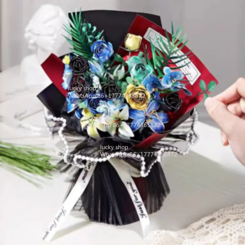 Metal Rose Bouquet 3D Three-dimensional Puzzle Blue Enchantress Assembly Model Immortal Flower