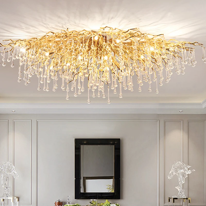 Rectangle Luxury Gold Crystal Chandelier For Dining Living Room Lobby Kitchen Table Modern Lurxy Gold Crystal Celling Chandelier