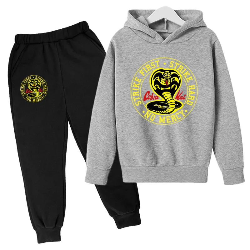 Kids Spring Autumn Casual Cobra Kai Long Sleeve Pullover 2pcs Hoodie+Jogging Pants Tracksuit 3-4 Years Girls Boys Clothes Sets