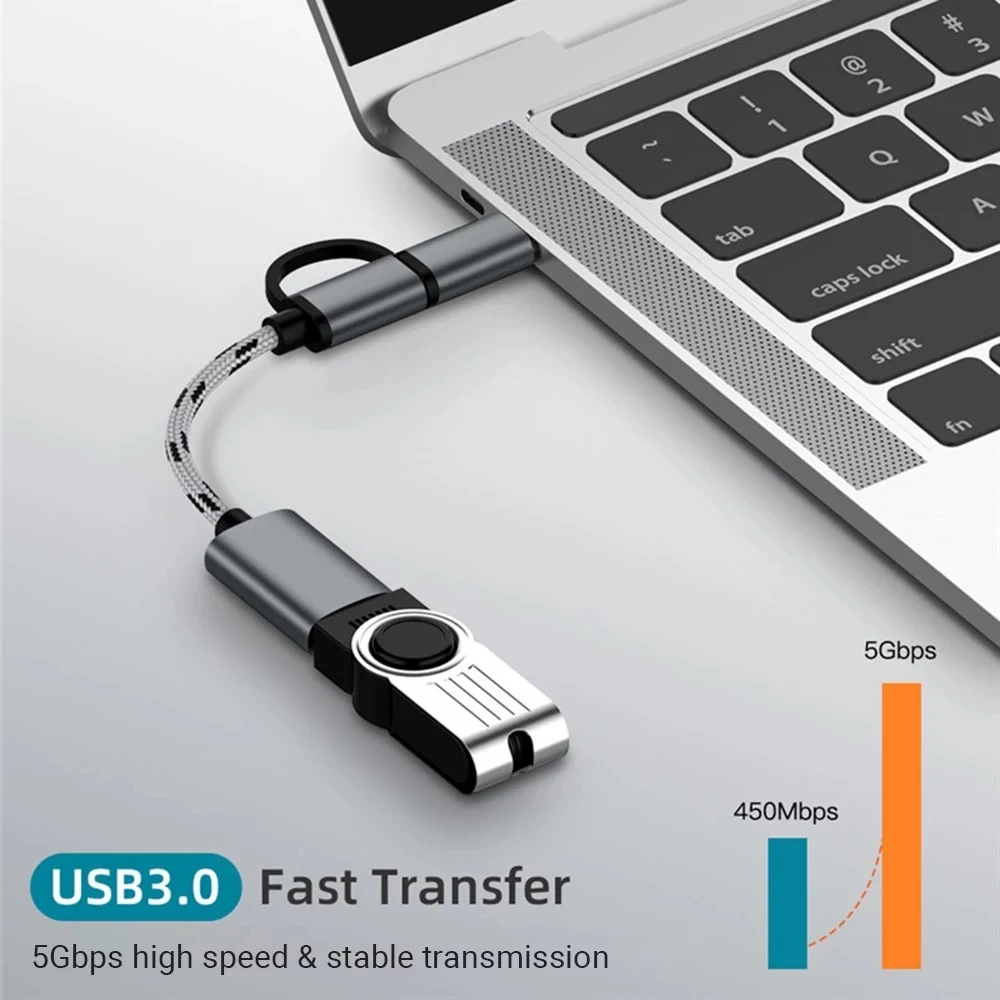 Cabo USB OTG 2 em 1 Tipo-C/Micro-USB para adaptador USB 3.0 Cabo de transferência de dados projetado trançado para telefone Andriod (cinza)