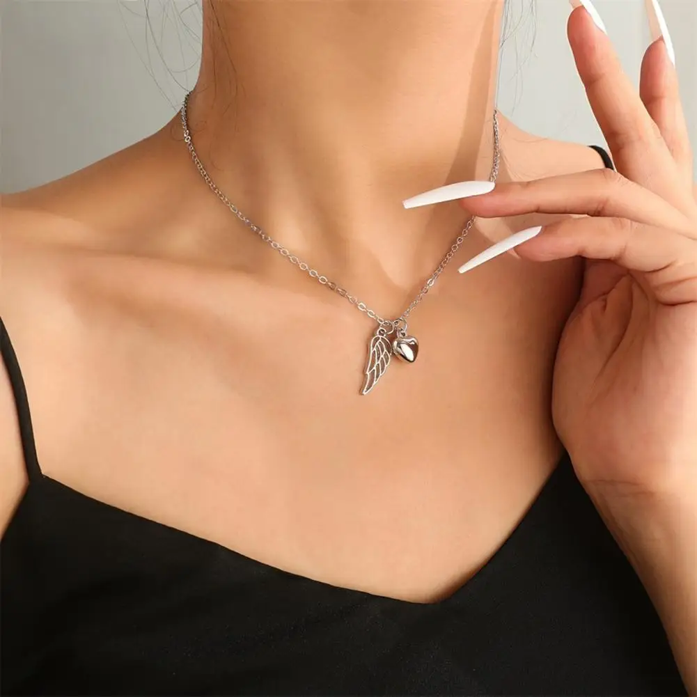 Fashion Creative Angel Wing Neck Pendant Long Lasting Charm Necklace Heart Angel Wing Pendant Necklace Women Gifts