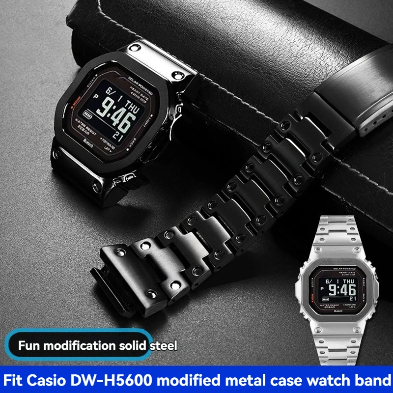 Modified small block Solid stainless steel strap Bezel case bracelet For Casio G-SHOCK DW-H5600 Bluetooth heart rate watchband