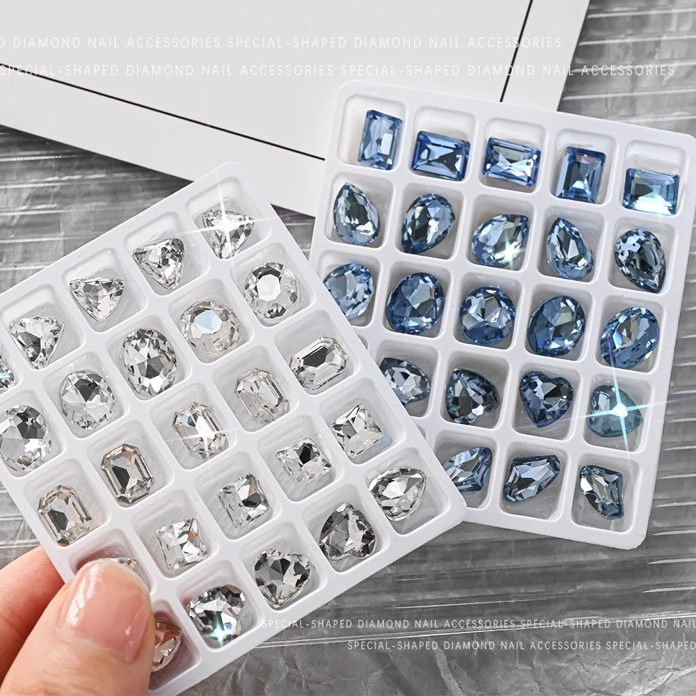 25Pcs 3D Pointed Bottom Crystal Rhinestones Nail Charm Clear/Pink/Green Glass Stone Luxury Diamond Gems Manicure Decoration