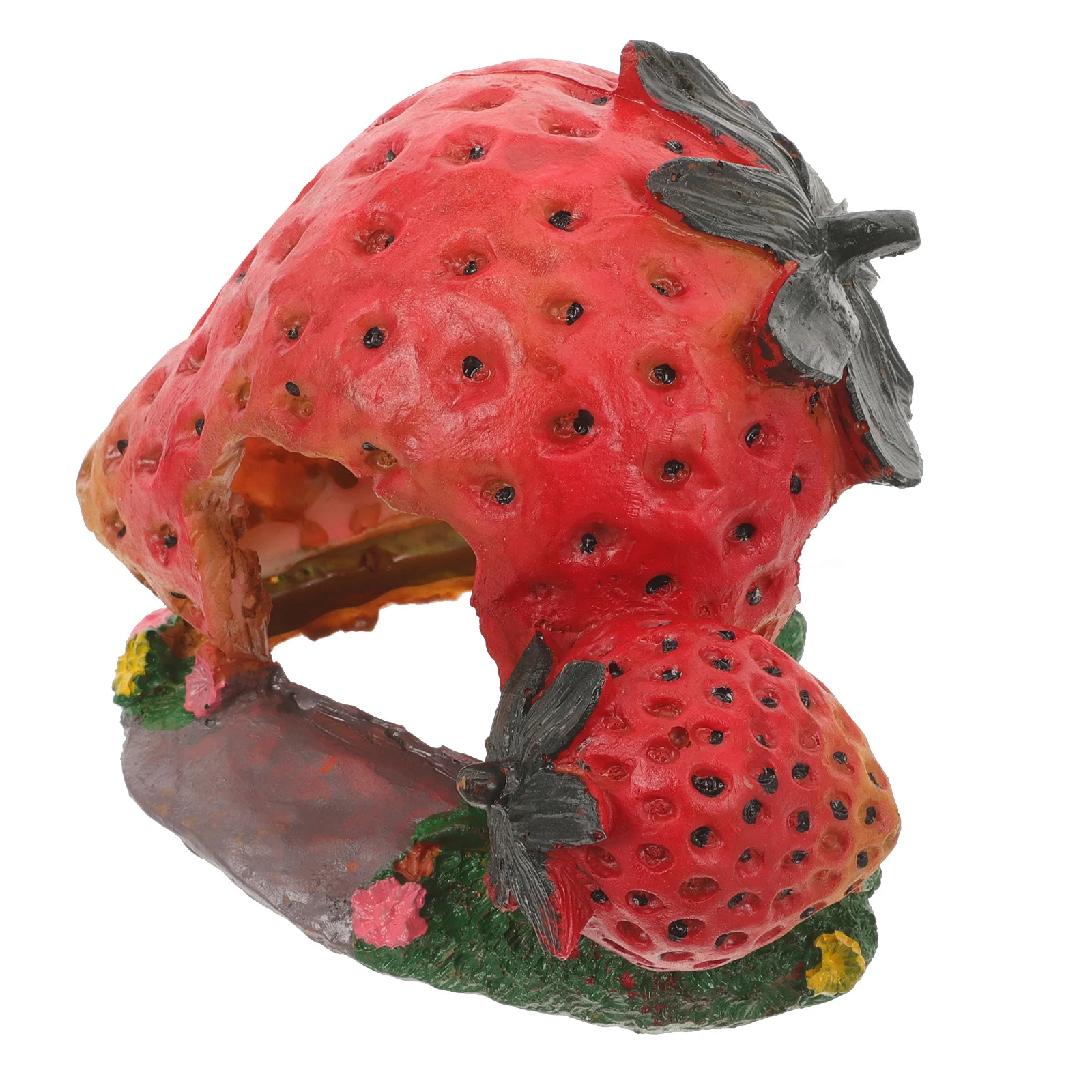 Creative Hiding Place Strawberry Reptile Cave Resin Turtle Basking Platform Suitable Various Pets Safe Comfortable