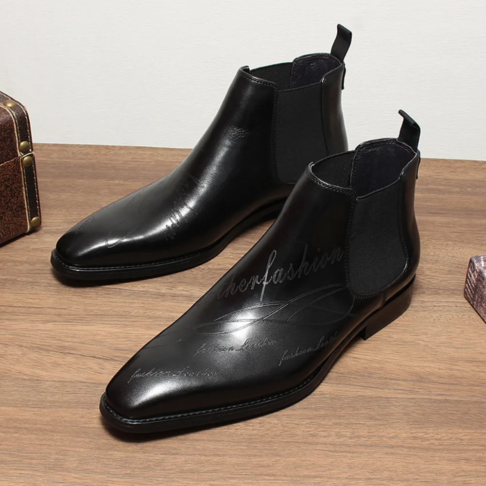 New Arrival Men High Top Ankle Boots Genuine Top Layer Cowhide Leather Gentleman Square Toe Leather Boots