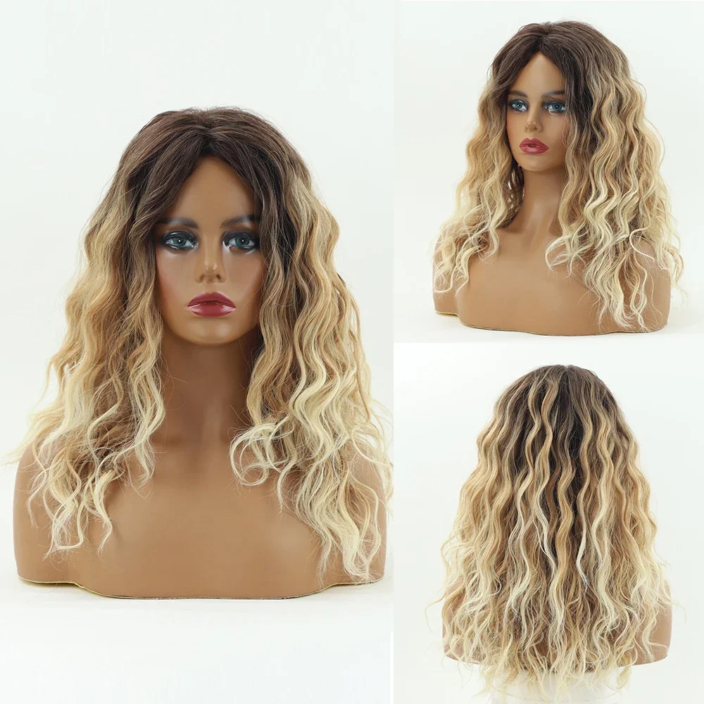 

Blonde Curly Wig With Brown Root Heat Resistant Synthetic Wig Ombre Wigs For White Women Can Be Dyed