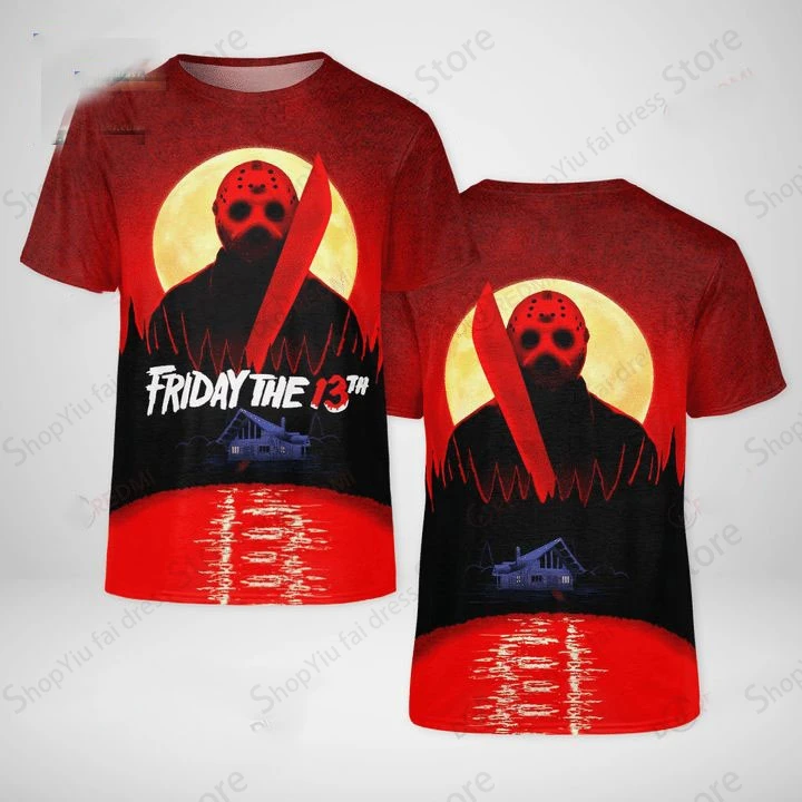 تيشيرت مطبوع ثلاثي الأبعاد من Jason Voorhees للرجال والنساء ، تيشيرتات للهالوين ، تيشيرتات كبيرة الحجم ، موضة الصيف