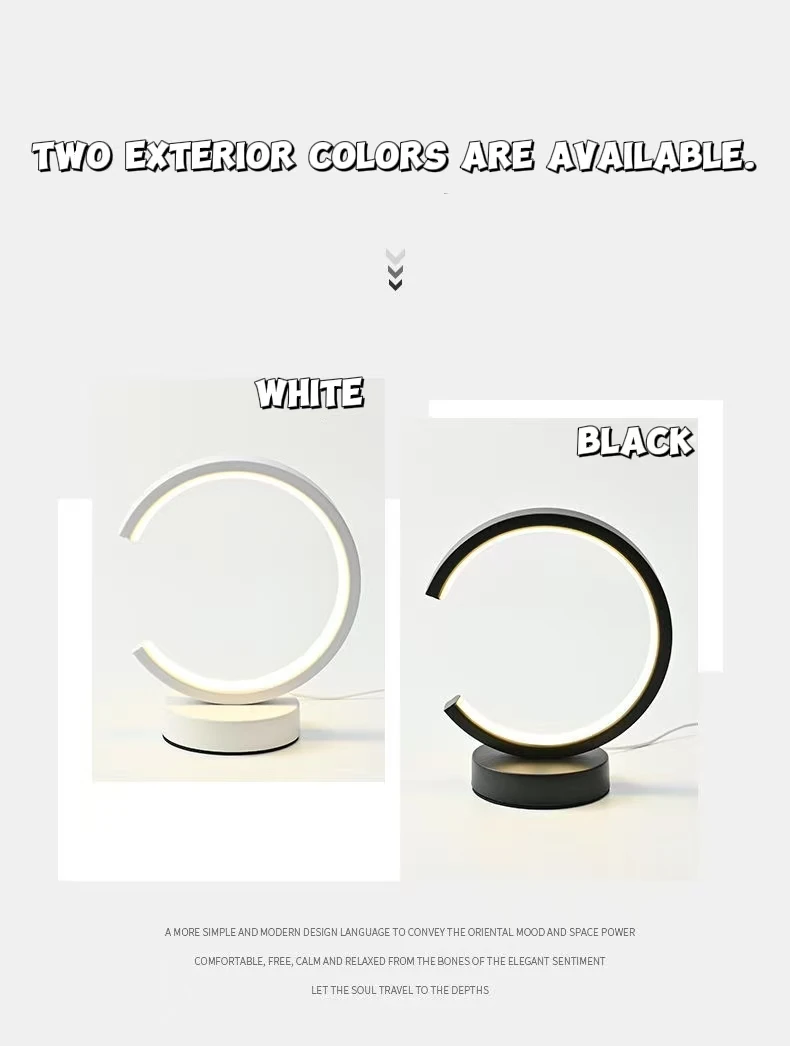20CM LED Simple Circular Ring Table Lamp Bedroom Bedside Living Room Restaurant Hotel Decorative Lamp Dimmable Round Night Light
