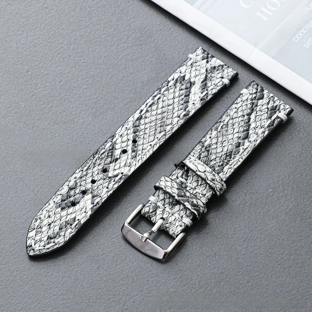 Vintage 18 20 22mm Universal Genuine Leather Watchband Embossed Snake Shark Skin Pattern Cowhide Wristband Wristbelt Bracelet