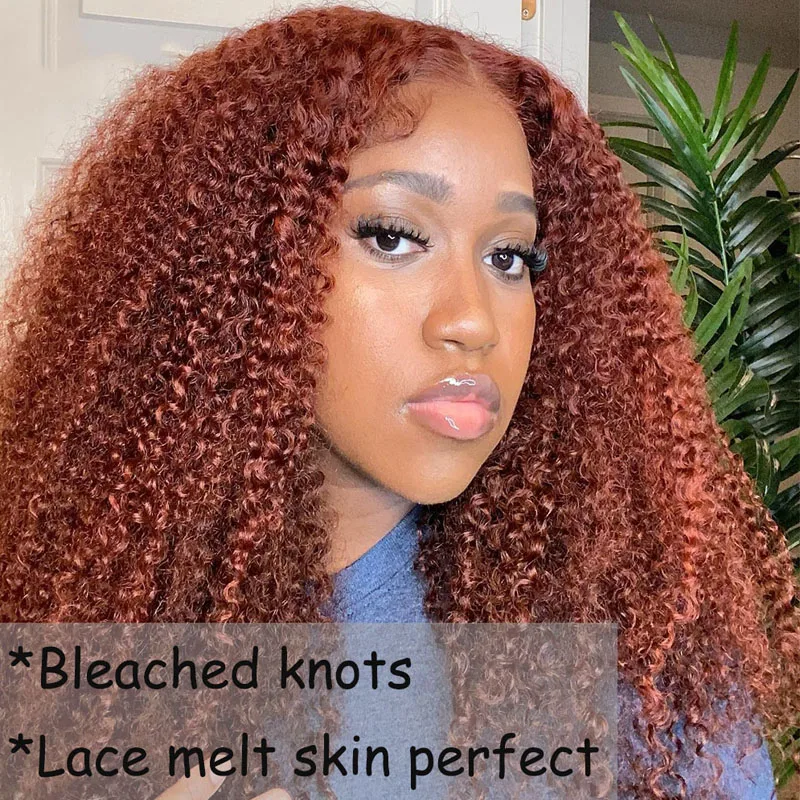 Reddish Brown 13x4 Kinky Curly HD Frontal Wig PrePlucked Curly 13x6 Lace Front Human Hair Wig 4x4 HD Lace Closure Wigs For Women