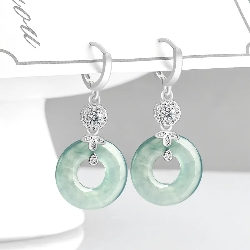 

Myanmar Jadeite Ring Earrings Designer Natural Burmese Jade Gifts for Women Vintage Talismans 925 Silver Emerald