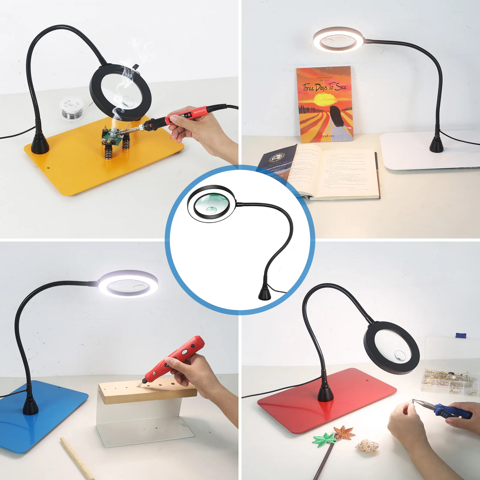 Toolour 3X/6X Illuminated Magnifier Desk LED Lamp Flexible Rotation Magnetic Base Magnifying Glass Soldering Iron Repair/Table L