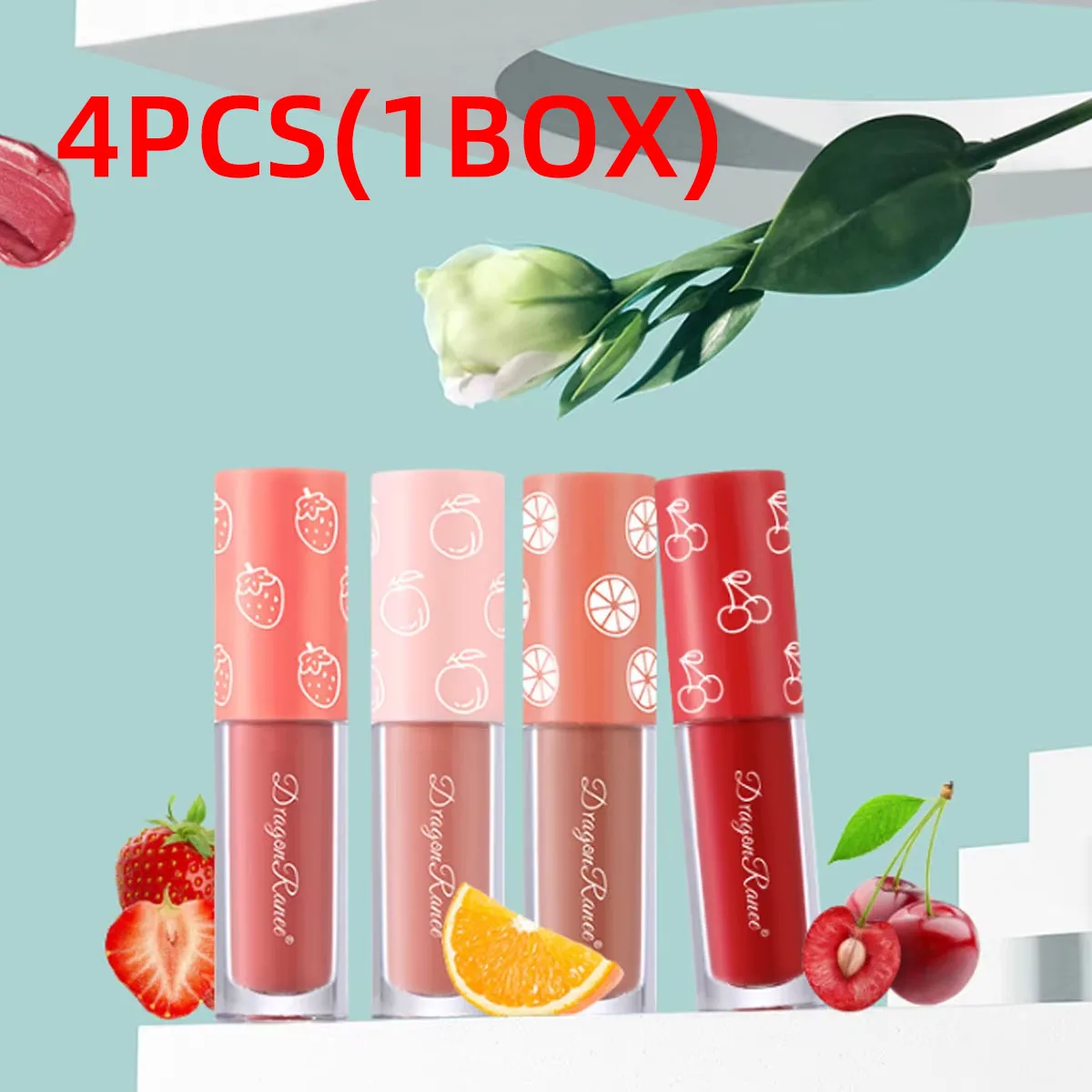 4 Color Lip Gloss Set Plump Mini Liquid Lipstick Long-Lasting Moisturizing Waterproof Nourishing Matte Non-Staining Lip Color
