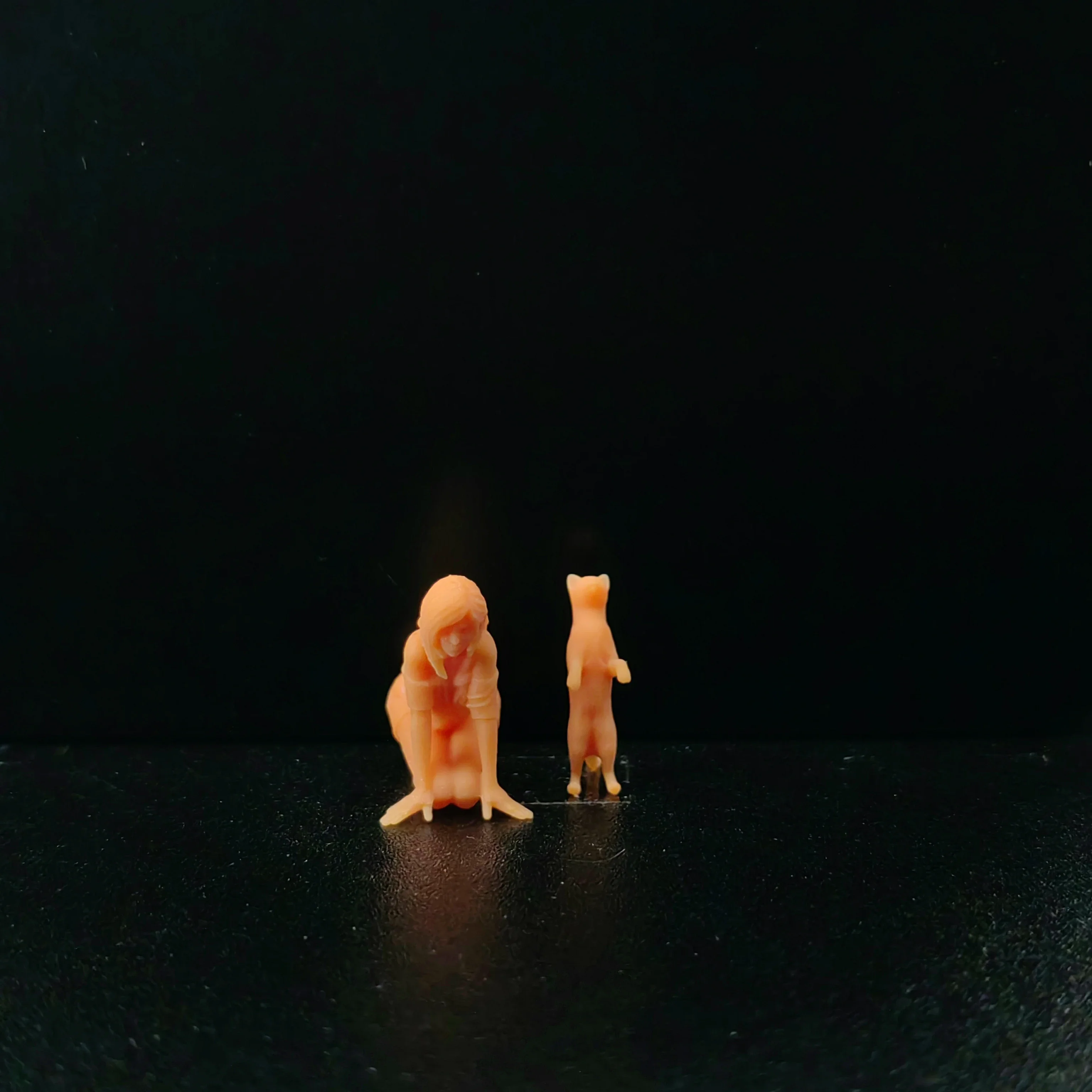 1/64 1/43 Maßstab Modell ResinTease The Cat – kniende weibliche + stehende Katze ungefärbtes Miniatur-Diorama handbemalt T609