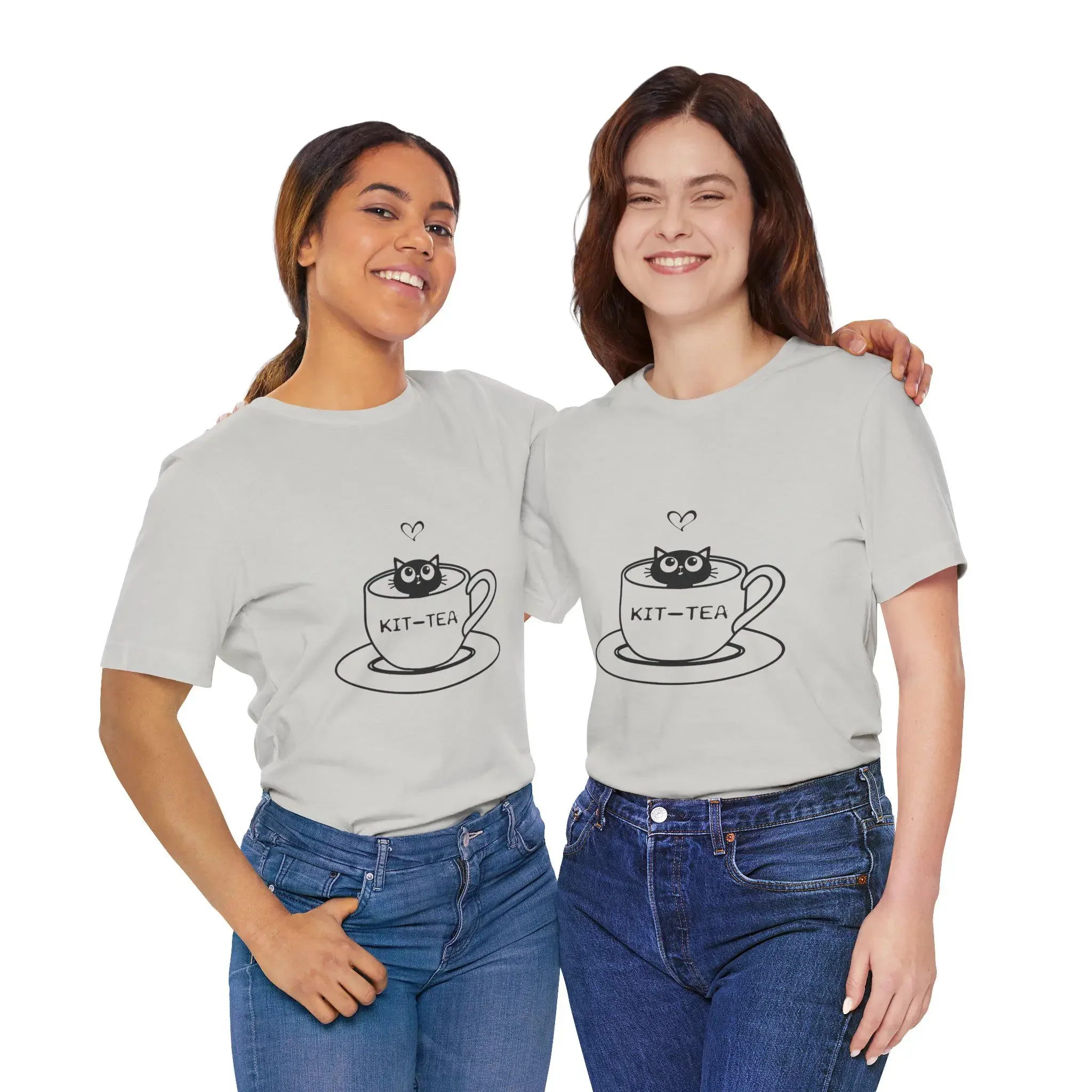 T Shirt Kit Tea Cute Cat and Teacup Design Soft Comfortable Cotton