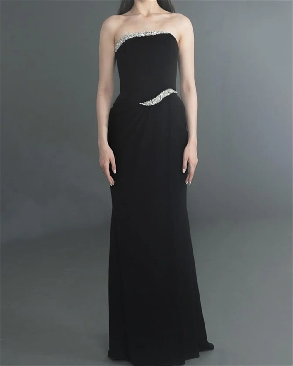 تخصيص حورية البحر الأسود جيرسي الكاحل طول فستان السهرة الرسمي حمالة فساتين المشاهير كريستال سباركلي فساتين العودة للوطن