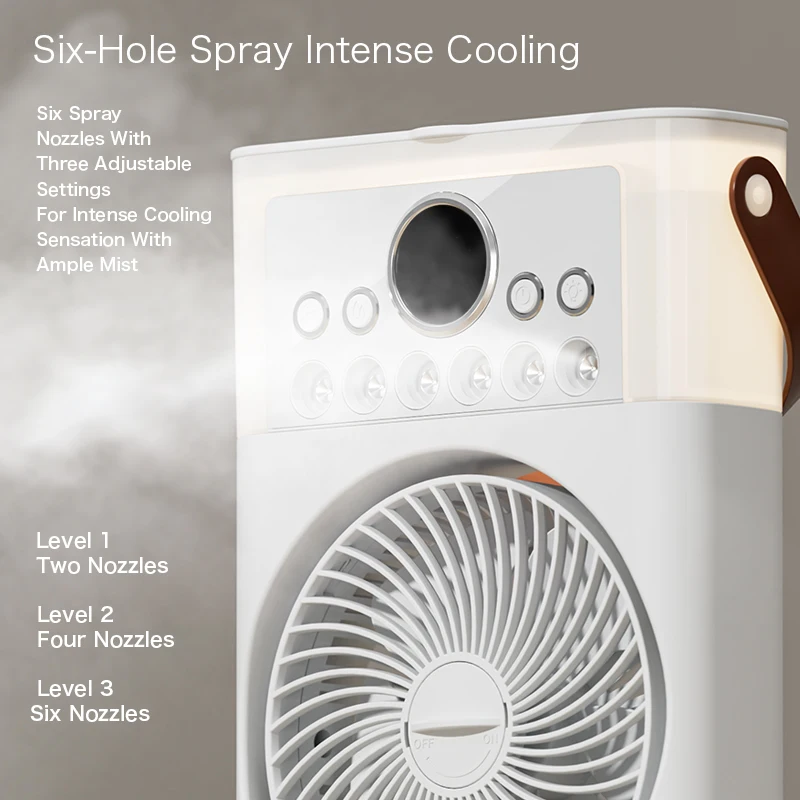 Dual Head Fan Six Hole Spray Cooling Fan 360° Rotatable Blades Desktop or Hanging USB Rechargeable Fan with Remote Control
