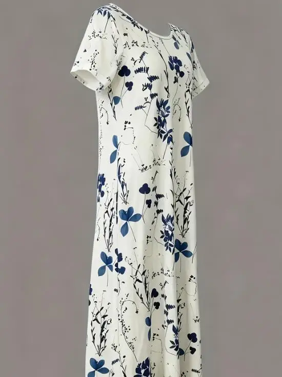 

2026 Summer New Women's Printed Dress, Fashionable, Casual, Loose Beach Vacation Style Long Sleeve Round Neck Dress