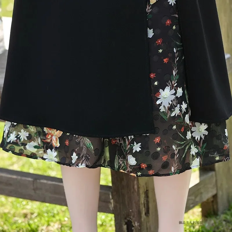 Temperament Mother Summer Dress 40 Years Old 50 Middle-Aged and Elderly NEW Womens Summer Fashion Floral Chiffon Skirt