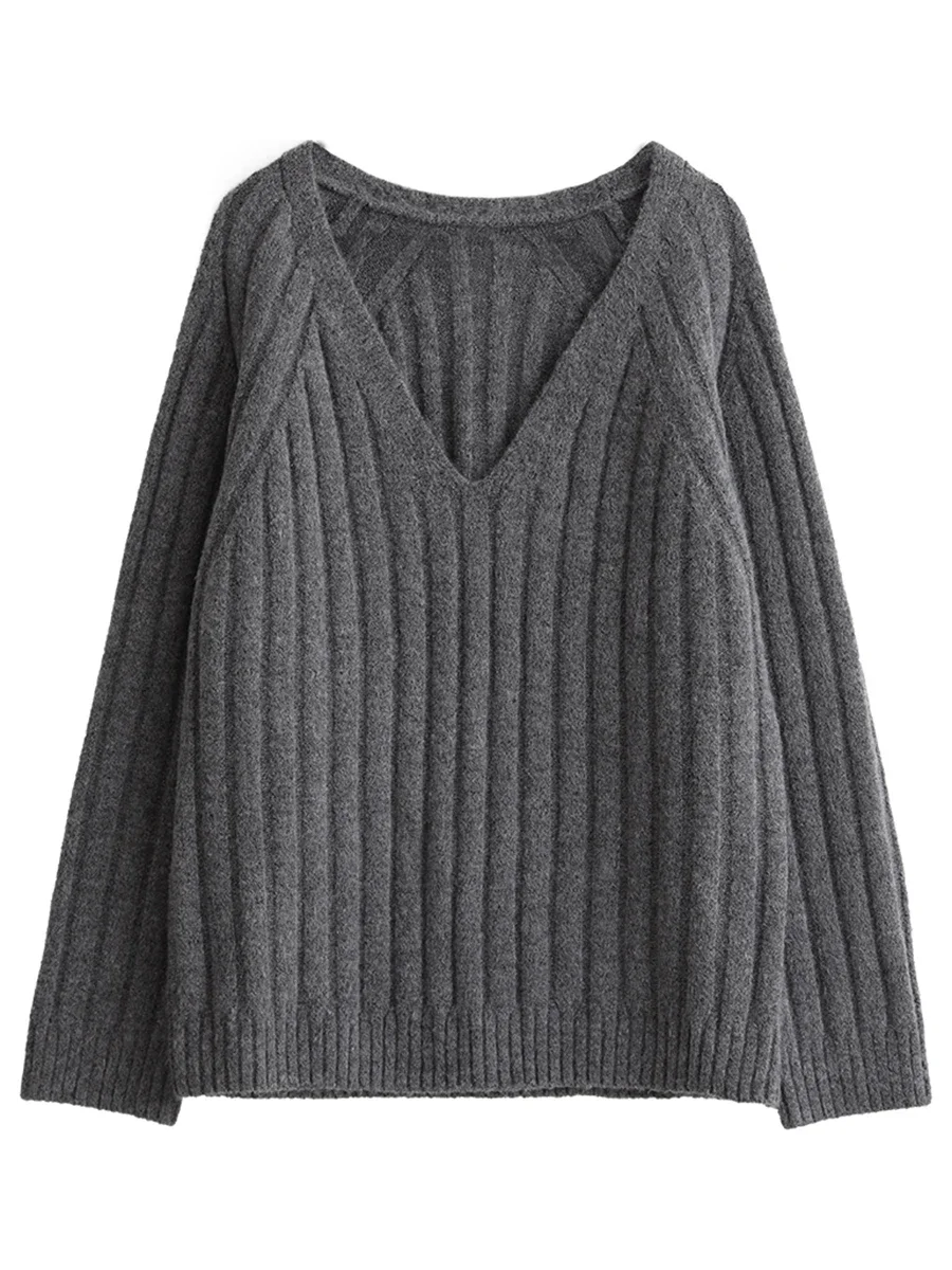 CHIC VEN Women Knitted Sweater Loose Casual New Soft V-neck Thick Pit Stripe Jumpers Mohair Female Tops Autumn Winter 2023