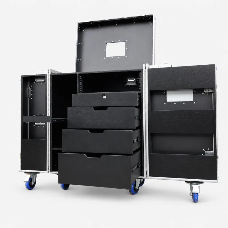 Custom Black Drawer Tool Flight Case with Power Socket