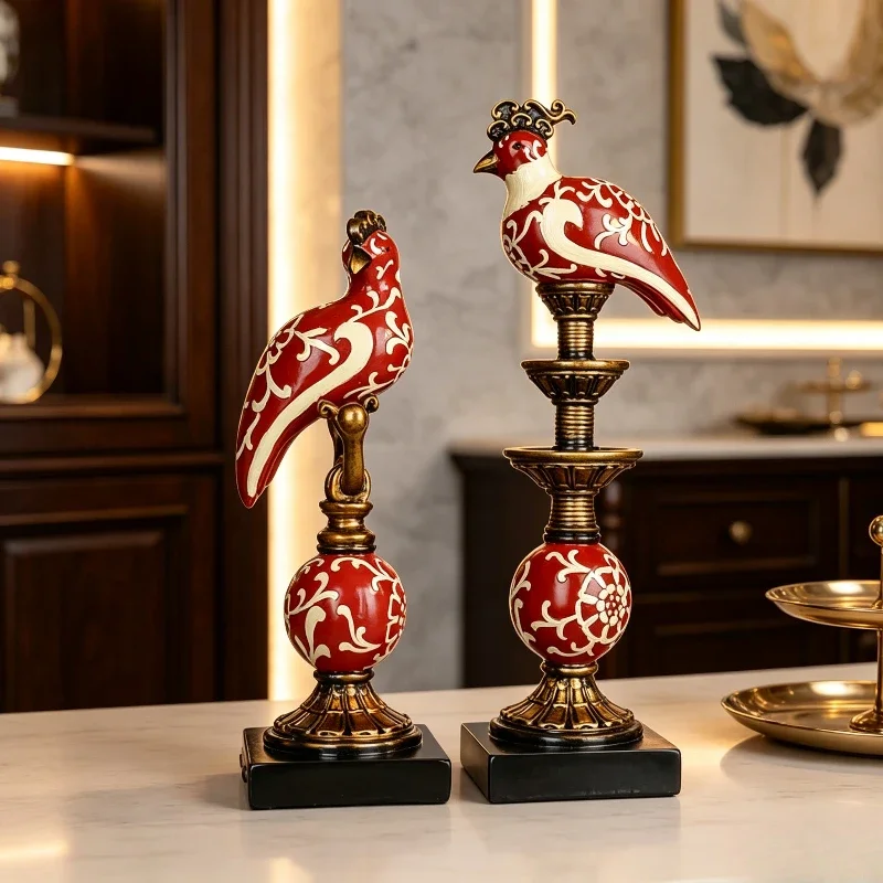 Neoclassical Noble Bird Statue Resin Ornament Home Decor Sculpture for Entrance Wine Cabinet Fireplace Tabletop