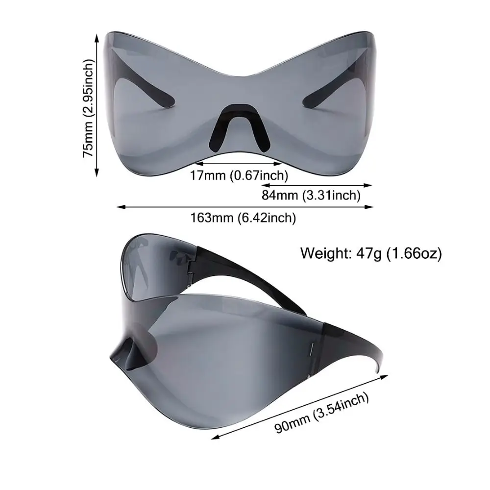 Futuristic Sunglasses Oversized Wrap Around Punk Y2K Goggles Silver Sports Sun Glasses Fashion Chic Rimless Shades for Men Women