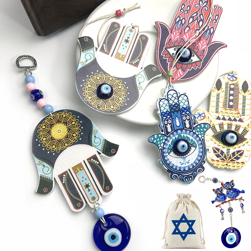 5pc Hamsa Hand of Miriam Evil Eye Wall Car Hanging Ornament Star of David Bag Jewish Protection Amulet Blessing Home Israel Gift