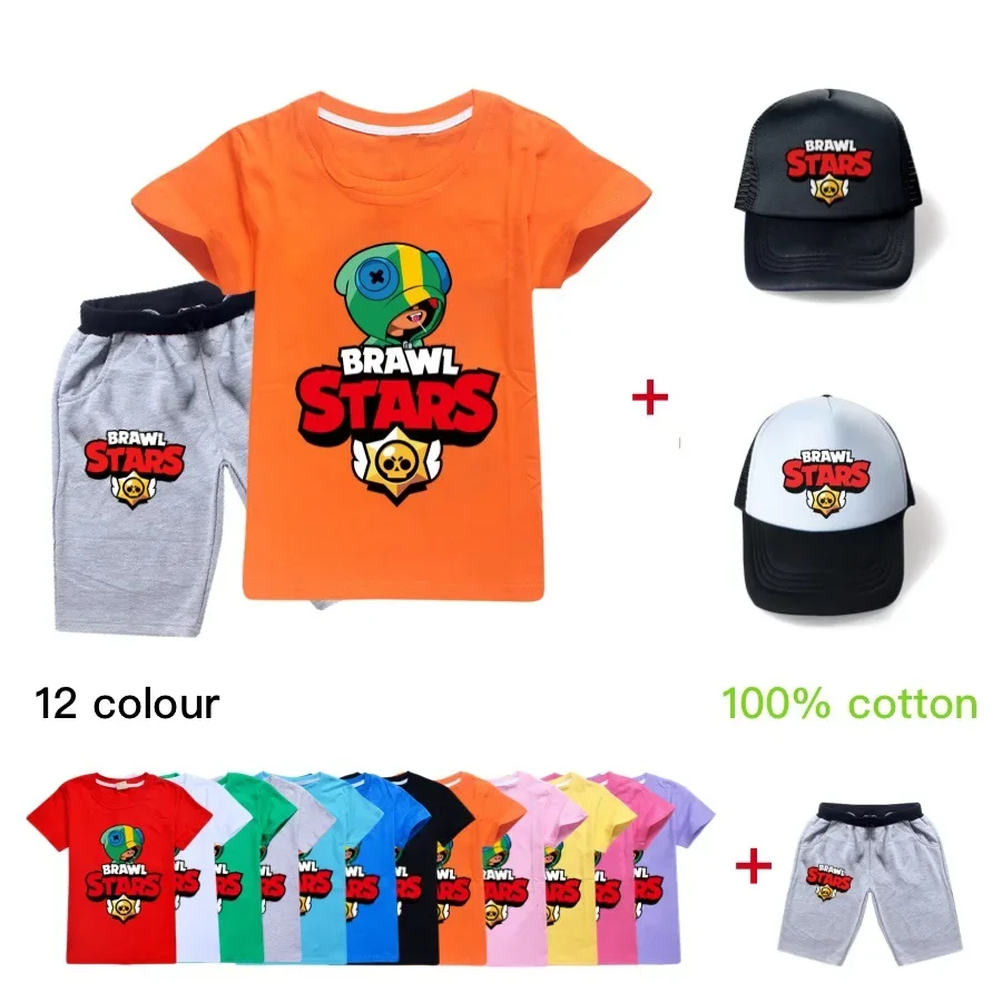 Conjunto de camisetas e shorts para impressão 3D infantil, roupas masculinas, roupas esportivas casuais, estrela dos desenhos animados, crianças, verão, novo, conjunto 3 peças, 2024