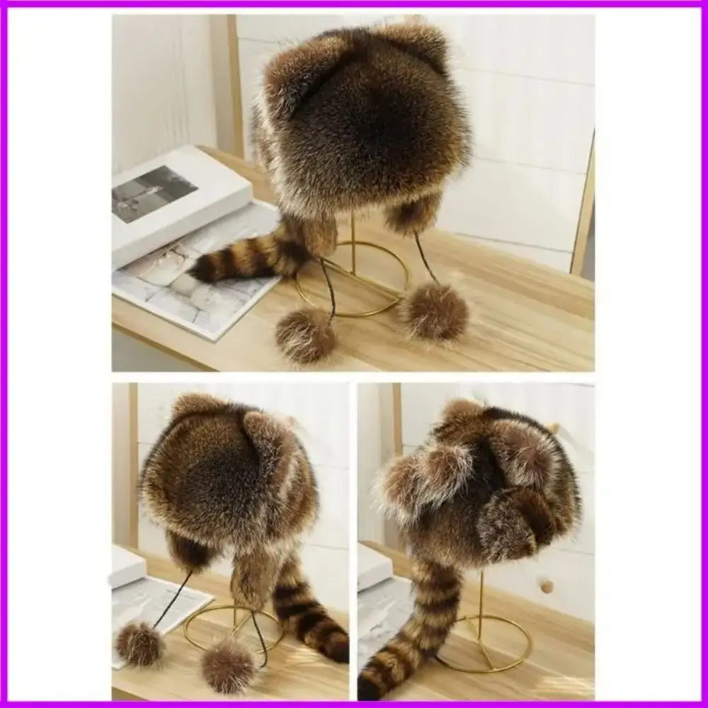 

Шапка с хвостом енота для родителей и детей, морозостойкая толстая теплая шапка с ушками, модный дизайн, утолщенный материал, подкладка для шлема, лыжные мероприятия