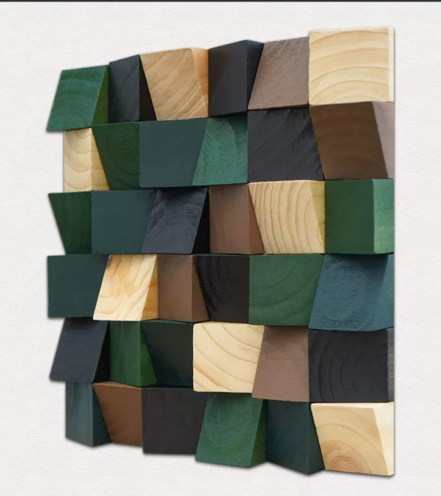 Solid Pine Wood Mosaic Wall Panels 3D Triangular Colorful Sound Absorbing Acoustic Blocks for Recording Studio Home Theater Deco