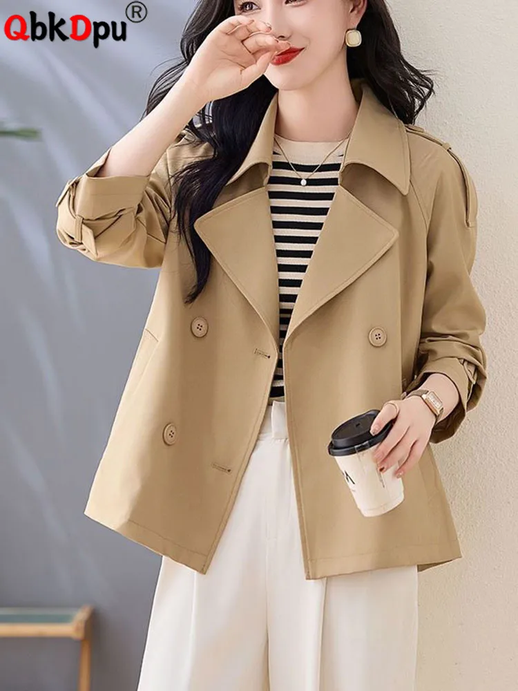 

Spring Fall New Loose Trench Coats Korean Fashion Double Breasted Solid Outerwears Women Casual Long Sleeve Elegant Jackets Tops