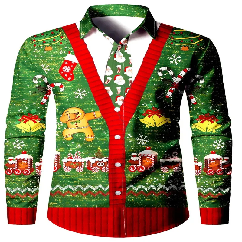 

Men's Christmas Suit Shirt Long Sleeve Button Lapel Funny Hip Hop Christmas Party Outfit Christmas Tops Large Size